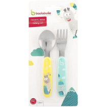 Badabulle Stainless Steel Cutlery Pinkyellow Chamois Set Of 2