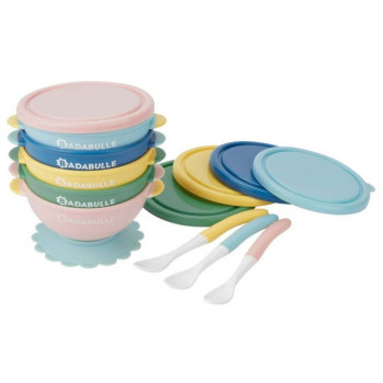 Badabulle Set Of 5 Nonslip Bowls 330Ml & 3 Flexible Spoons