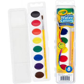 8 Ct. Washable Watercolor Pans With Plastic Handled Brush