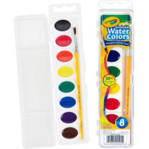 8 Ct. Washable Watercolor Pans With Plastic Handled Brush