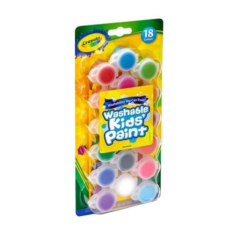 18 Ct. Washable Paint Pots With Brush Classic & Bold Colors