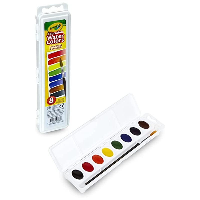 Crayola 8 Semimoist Oval Watercolor Pans 1 Taklon Brush