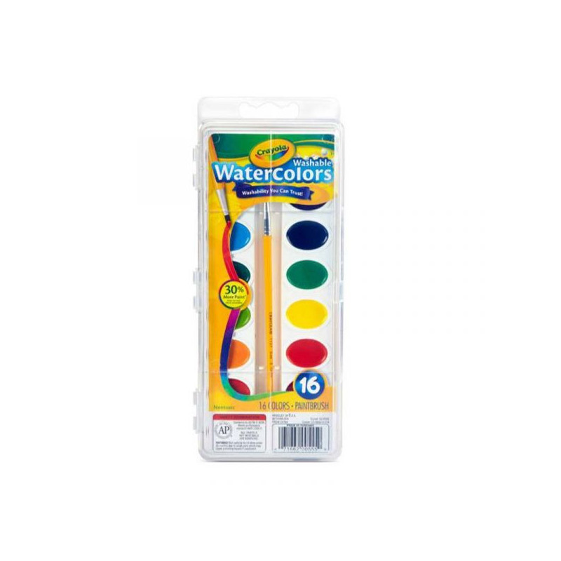 Crayola Washable Watercolors Pans With Plastic Handled Brush 16 Count