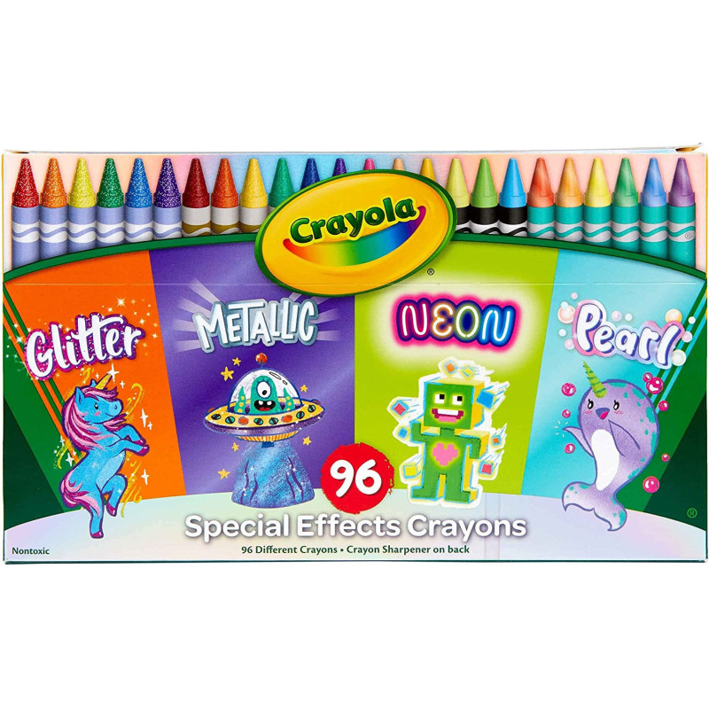 Crayola Special Effects Crayon Set, 96 Count
Neon, Metallic, Pearlescent & Glitter Crayons,