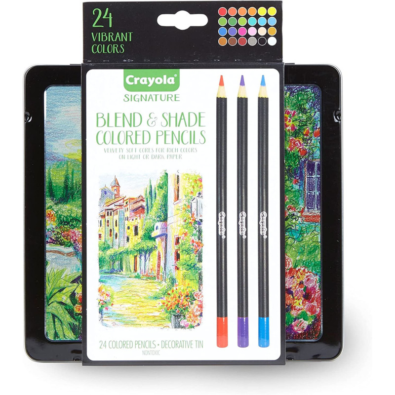 Crayola Signature Blend & Shade Colored Pencils With Tin, 24 Count