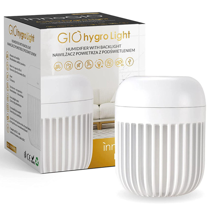 Innogio Hygro Ultrasonic Air Humidifier With Night Light 8H Battery Life White