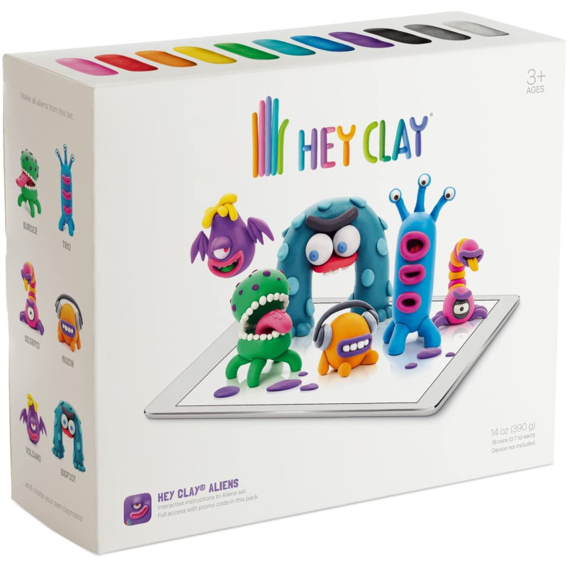 Hey Clay Aliens Colorful Kids Modeling Air Dry Clay 18 Cans With Fun Interactive App