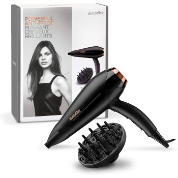 Babyliss Hair Dryer Dc Motor, 2200W 3 Heat 2 Speed Cool Shot Slim Concentrator Nozzle, Ionic , Lightweight , Gold Black, Small, Portable With Diffuser