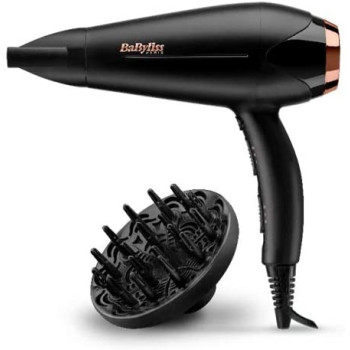 Babyliss Hair Dryer Dc Motor, 2200W 3 Heat 2 Speed Cool Shot Slim Concentrator Nozzle, Ionic , Lightweight , Gold Black, Small, Portable With Diffuser