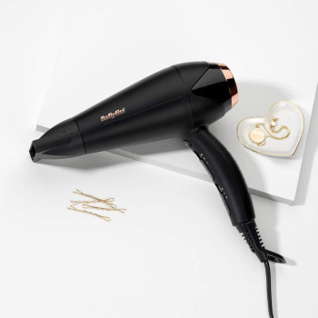 Babyliss Hair Dryer Dc Motor, 2200W 3 Heat 2 Speed Cool Shot Slim Concentrator Nozzle, Ionic , Lightweight , Gold Black, Small, Portable With Diffuser