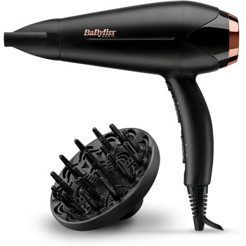 Babyliss Hair Dryer Dc Motor, 2200W 3 Heat 2 Speed Cool Shot Slim Concentrator Nozzle, Ionic , Lightweight , Gold Black, Small, Portable With Diffuser