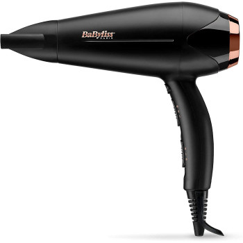 Babyliss Hair Dryer Dc Motor, 2200W 3 Heat 2 Speed Cool Shot Slim Concentrator Nozzle, Ionic , Lightweight , Gold Black, Small, Portable With Diffuser