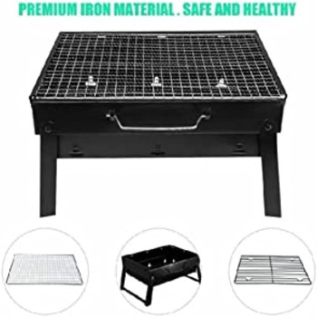 Toshonics Stainless Steel Folding BBQ Charcoal Grill Black 43x29x24centimeter