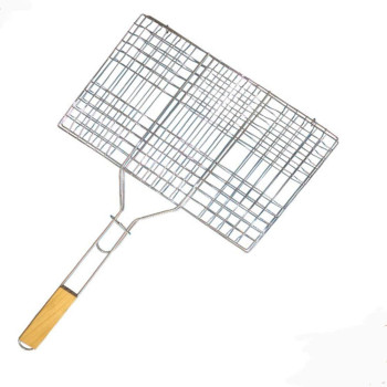 Grill Rack With Wooden Handle SilverBeige 35x23centimeter