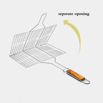 Grill Rack With Wooden Handle SilverBeige 35x23centimeter