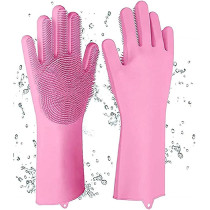 Generic Reusable Silicone Washing Gloves Pink