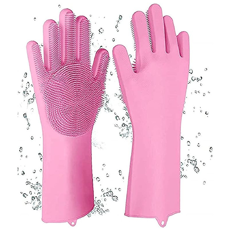 Generic Reusable Silicone Washing Gloves Pink