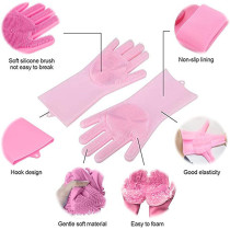 Generic Reusable Silicone Washing Gloves Pink