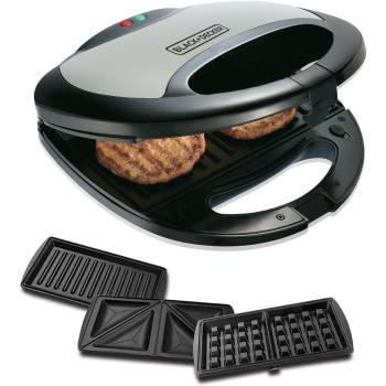 BLACK DECKER 3 in 1 Sandwich and Waffle Maker 750W Black Silver TS2090 B5