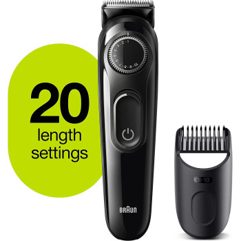 Braun BT 3222 Beard Trimmer and Hair Clipper for men, 20 Length Settings, Black