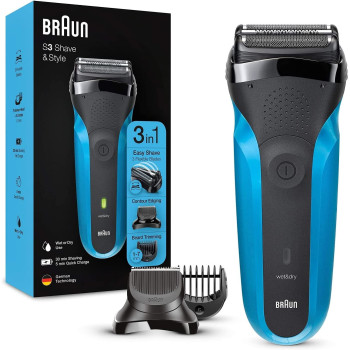 Braun Shaver 310Bt,Series 3 Shave And Style Rechargeable Wet And Dry Electric Shaver, Blueblack