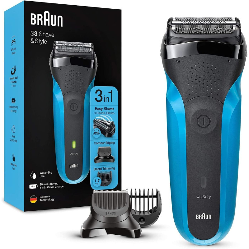 Braun Shaver 310Bt,Series 3 Shave And Style Rechargeable Wet And Dry Electric Shaver, Blueblack