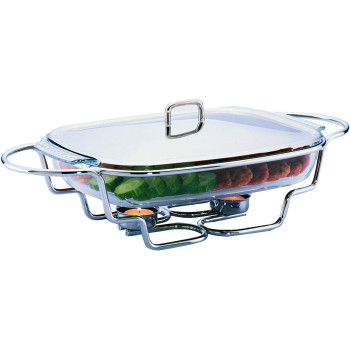 Chef Inox Food Warmer With 1 X 3.0 Liter Pyrex Bowl, Rectangle, Silver