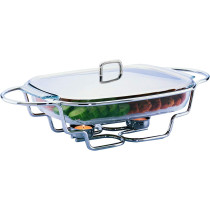 Chef Inox Food Warmer With 1 X 3.0 Liter Pyrex Bowl, Rectangle, Silver