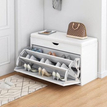 Shoe Storage Bench with Hidden Shoe Rack,Leather Entryway Shoe Bench Seat Shoe Organizer Shoe Cabinet 60x30x50cm 24x12x20inch