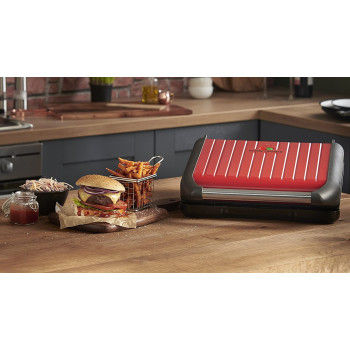 George Foreman Electric Indoor Grill Large For Home & Office Use, Stainless Steel Family Grill, Red Color