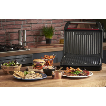George Foreman Electric Indoor Grill Large For Home & Office Use, Stainless Steel Family Grill, Red Color