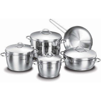 Korkmaz Luna 9 Piece High End Stainless Steel Induction Ready Cookware Set with Tri Ply Encapsulated Base