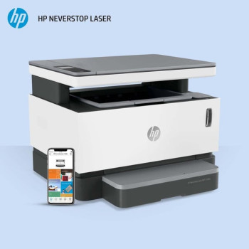 HP Neverstop Laser 1200W Wireless Print Scan Copy Automated Document Feeder Mono Printer to print up to 5000 pages White 4RY26A