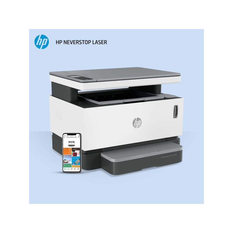 HP Neverstop Laser 1200W Wireless Print Scan Copy Automated Document Feeder Mono Printer to print up to 5000 pages White 4RY26A