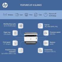 HP Neverstop Laser 1200W Wireless Print Scan Copy Automated Document Feeder Mono Printer to print up to 5000 pages White 4RY26A